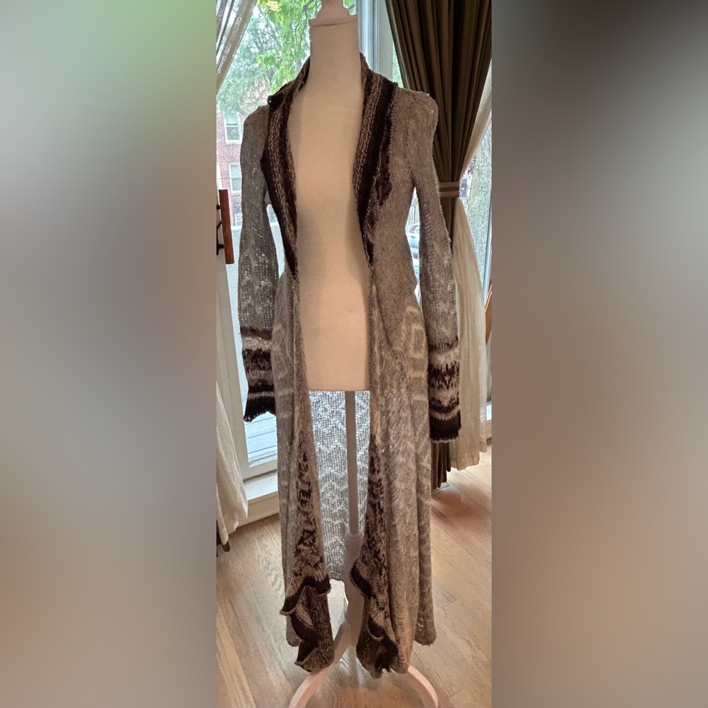 Free People Cozy Patterned Cardigan in Gray and Brown